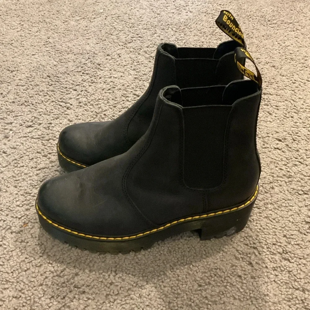 NWOT Dr. Martens Romero Black Leather Moto Combat Boots Shoes Y2K Goth School, 9